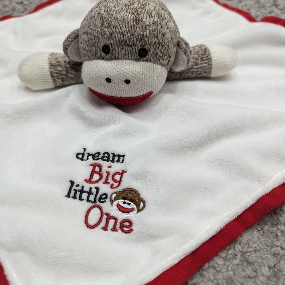Baby Starters Sock Monkey Lovey Blanket with Red Trim